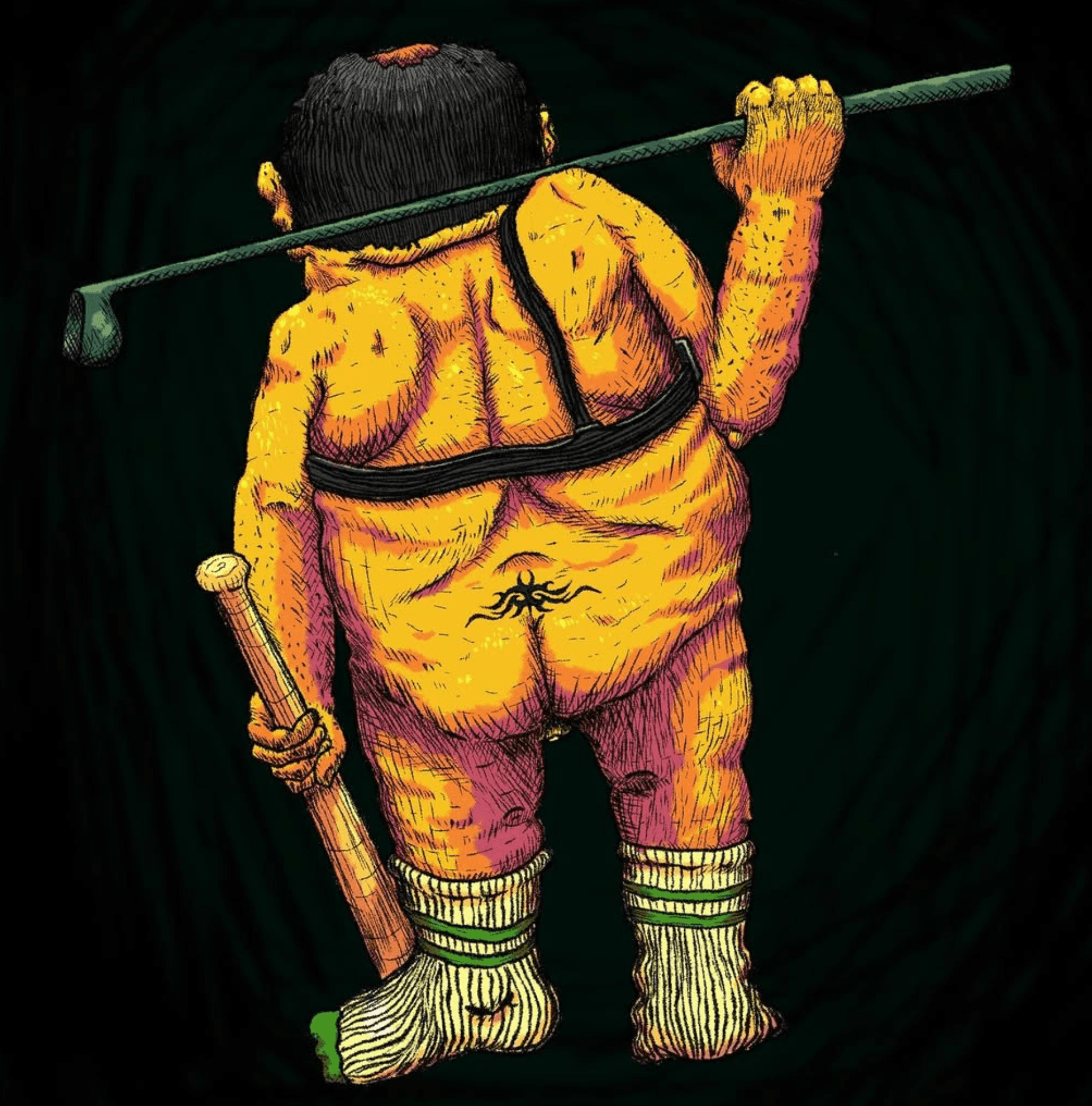 Groteske farbige Figur von hinten