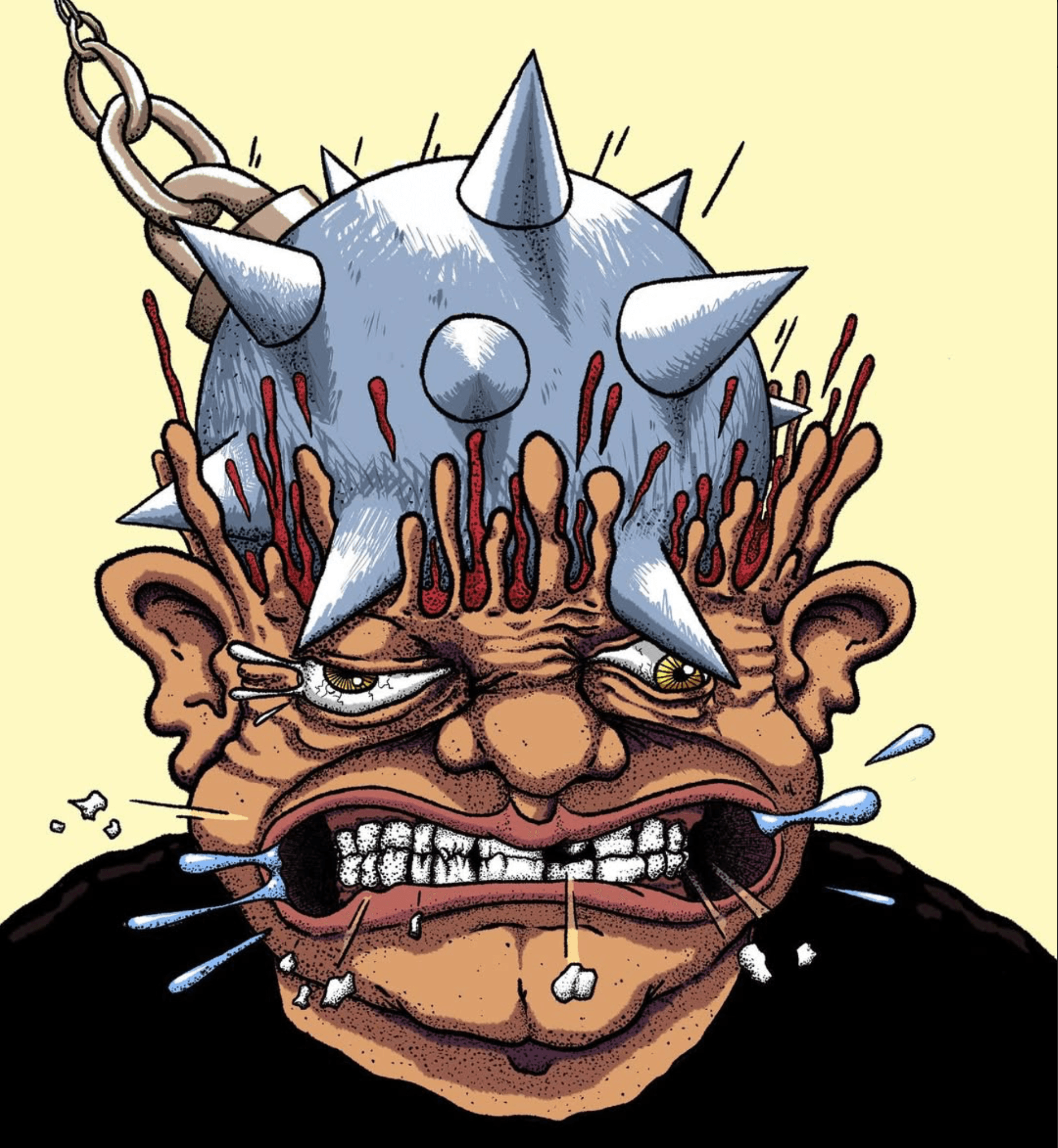 Groteskes Gesicht mit Stachelhelm